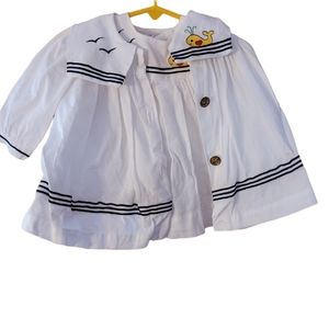 EUC 3-6M Dress and Jacket Set White and Blue Nautical Whale Sailor